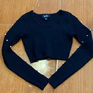 by & by Black Crop Top with Pearl Details